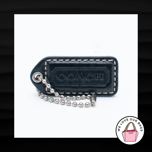 2" Medium COACH BLACK LEATHER NICKEL KEY FOB BAG CHARM KEYCHAIN HANGTAG TAG - Picture 1 of 1